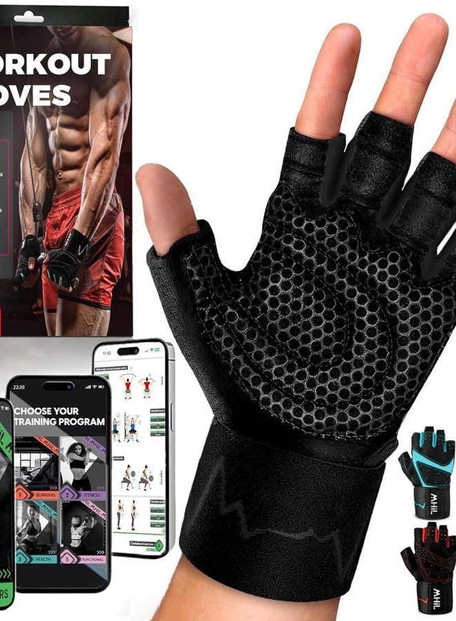 MhIL Workout Gloves for Men – Comfortable Gym Gloves for Men with Enhanced Grip for Safety and Hand Protection – Weight Lifting Protection with Wrist Wraps Support for Performance Boost and Style - Image 1