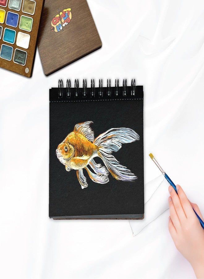 The Crafthives Mini Travel Sketch Book Set of 4 | Van Gogh Wooden Cover Edition | Black Pages Artist Sketchbook | Pocket Drawing Journal for Artists, Travel & Gifting - Image 3