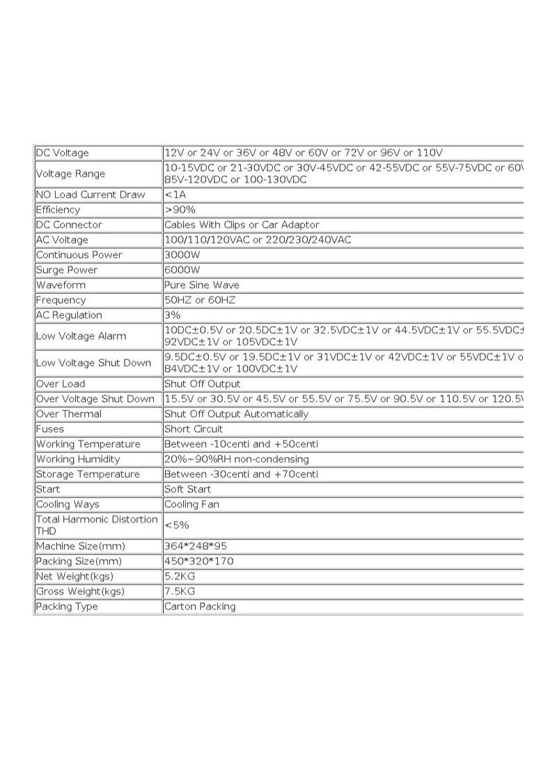 ريلايابل محول موجة جيبية نقية 3000 وات 12 فولت إلى 220 فولت محول 12 فولت تيار مستمر إلى 230 فولت/240 فولت تيار متردد - Image 5