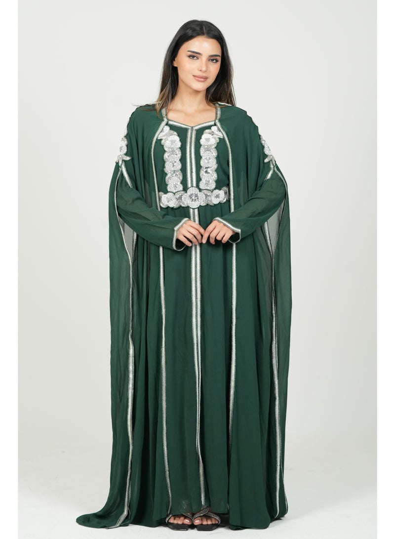 البنت الشرقية قفطان مغربي مطرز فستان مع حزام على الخسر - Image 1