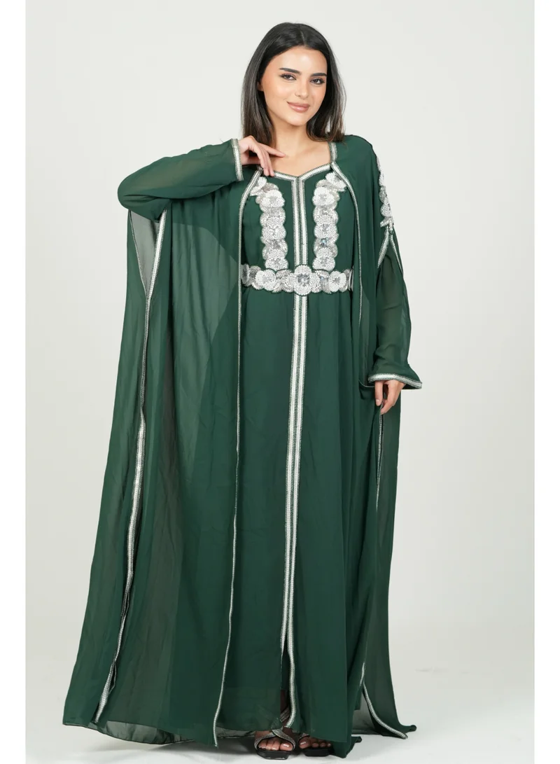 البنت الشرقية قفطان مغربي مطرز فستان مع حزام على الخسر