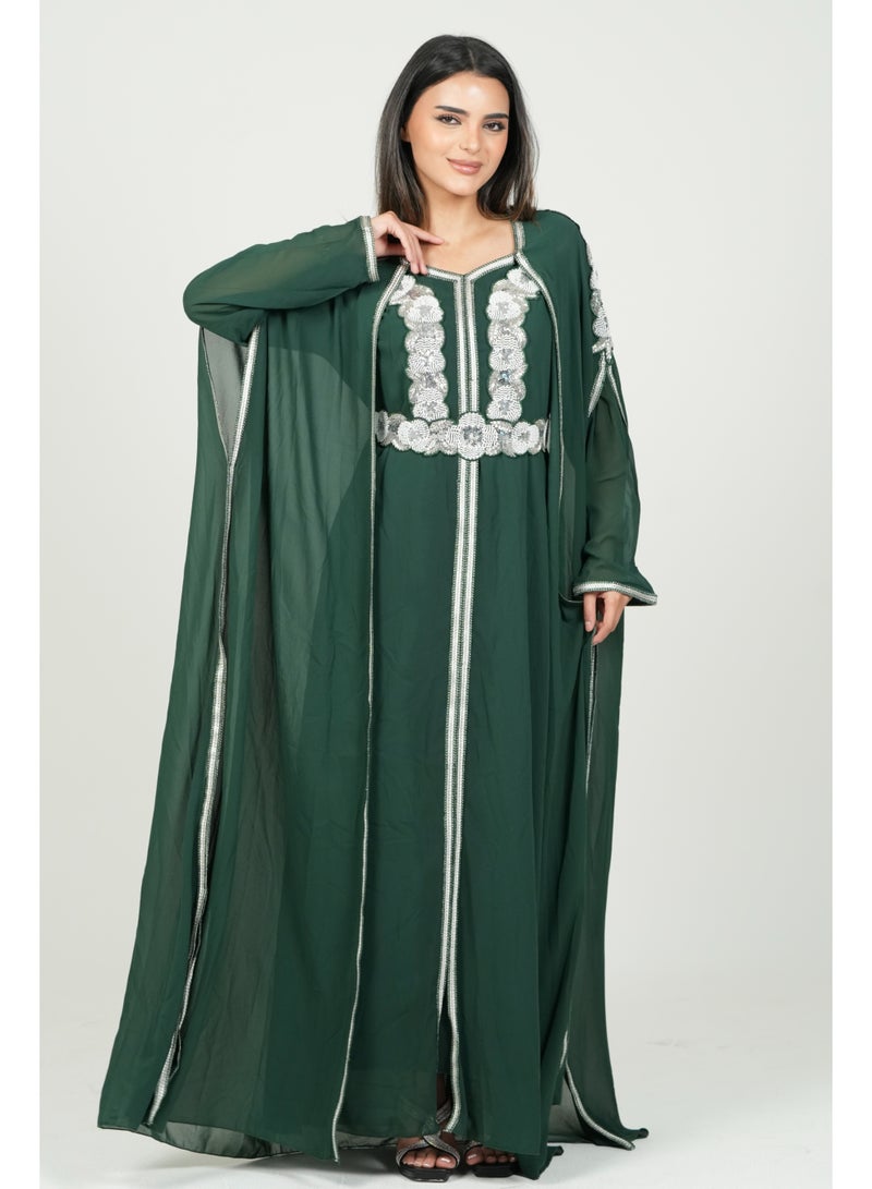 البنت الشرقية قفطان مغربي مطرز فستان مع حزام على الخسر - Image 2