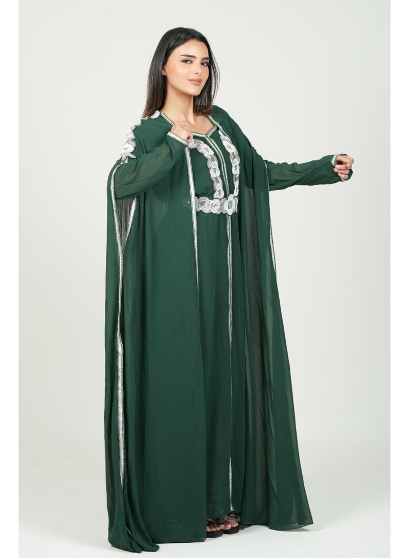 البنت الشرقية قفطان مغربي مطرز فستان مع حزام على الخسر - Image 3