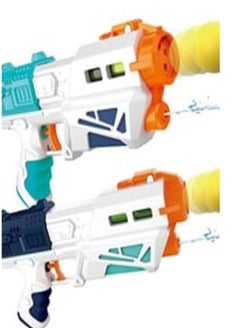 Water blasting toy gun and falcon balls, white and orange with green accents, summer outdoor games