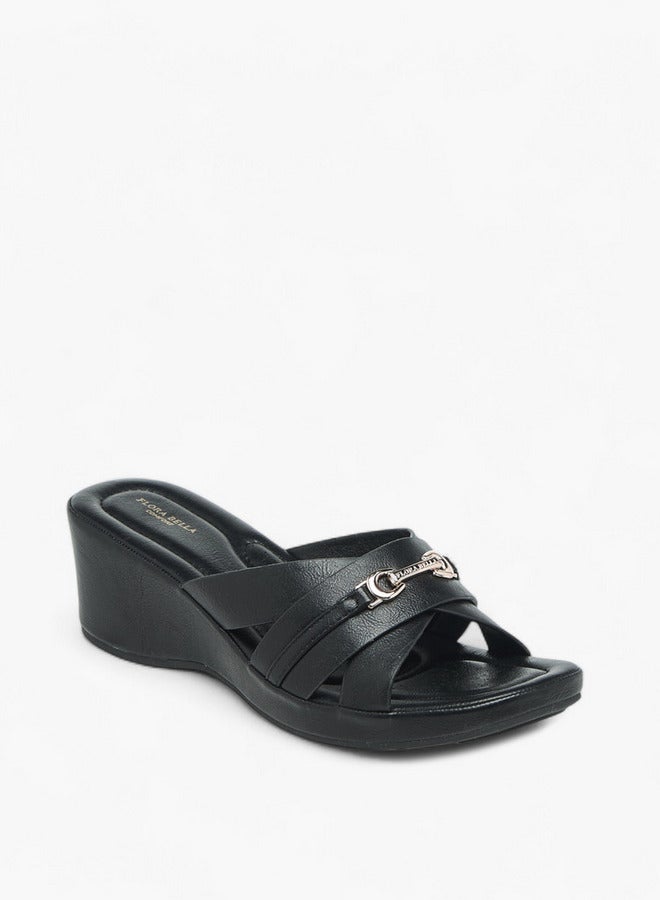 Flora Bella By Shoexpress Metal Accent Slip-On Sandals with Wedge Heels  - Image 2