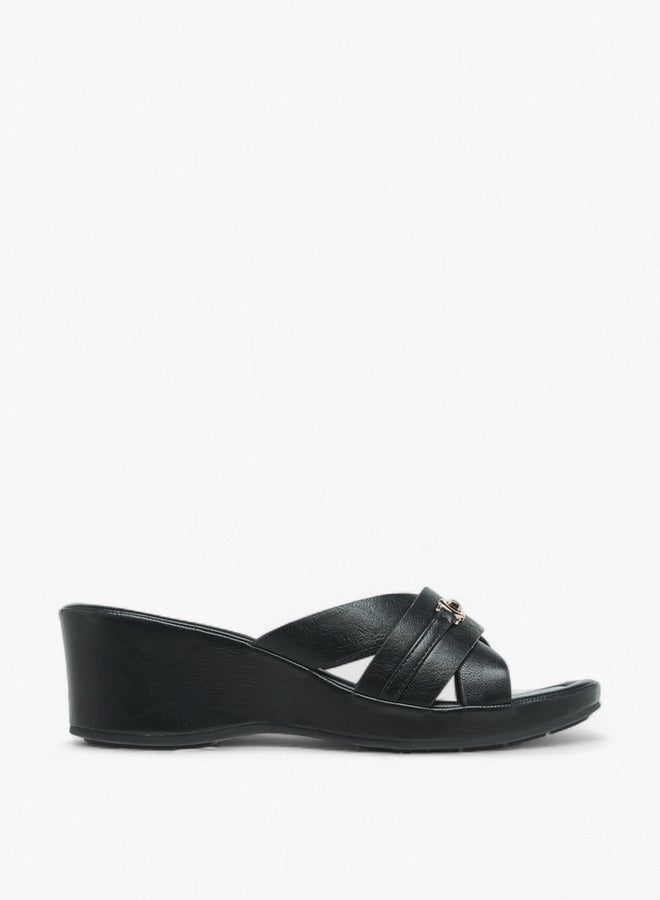 Flora Bella By Shoexpress Metal Accent Slip-On Sandals with Wedge Heels  - Image 3