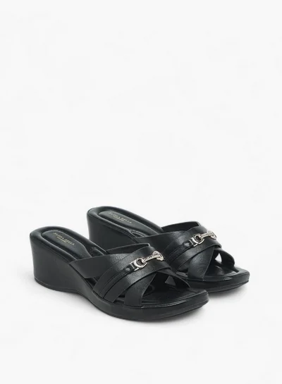 Flora Bella By Shoexpress Metal Accent Slip-On Sandals with Wedge Heels