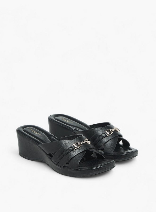 Flora Bella By Shoexpress Metal Accent Slip-On Sandals with Wedge Heels  - Image 1