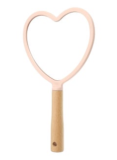 Oasisgalore Portable Handheld Cosmetic Mirror, Heart Shaped Wood Handle Vanity Makeup Mirror, Pink  - Image 1