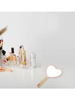 Oasisgalore Portable Handheld Cosmetic Mirror, Heart Shaped Wood Handle Vanity Makeup Mirror, Pink  - Image 2