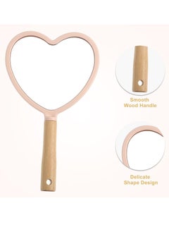 Oasisgalore Portable Handheld Cosmetic Mirror, Heart Shaped Wood Handle Vanity Makeup Mirror, Pink  - Image 3