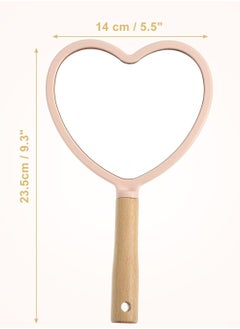 Oasisgalore Portable Handheld Cosmetic Mirror, Heart Shaped Wood Handle Vanity Makeup Mirror, Pink  - Image 4