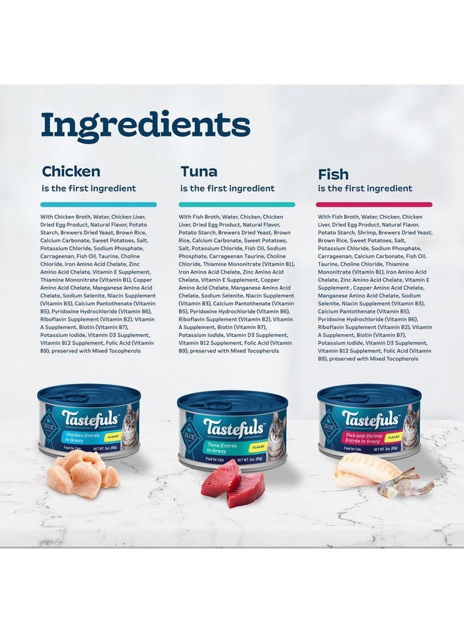 بلو بافلو مجموعة متنوعة من الأطعمة الرطبة للقطط من شركة تاستفولز، مصنوعة من مكونات طبيعية | تونة ودجاج وسمك وجمبري، عبوات سعة 3 أونصات (12 عبوة، 4 عبوات من كل نوع) - Image 5