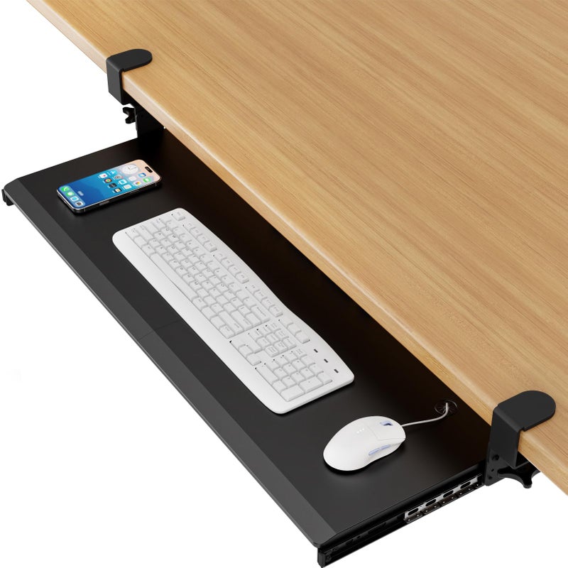 AX WABER Keyboard Tray Under Desk Pull Out with 3 Height Adjustable Extra Sturdy C Clamp Mount System, 32.8 (38 inch Including Clamps) x 12 Inch Slide-Out Platform Computer Drawer for Typing - Image 1