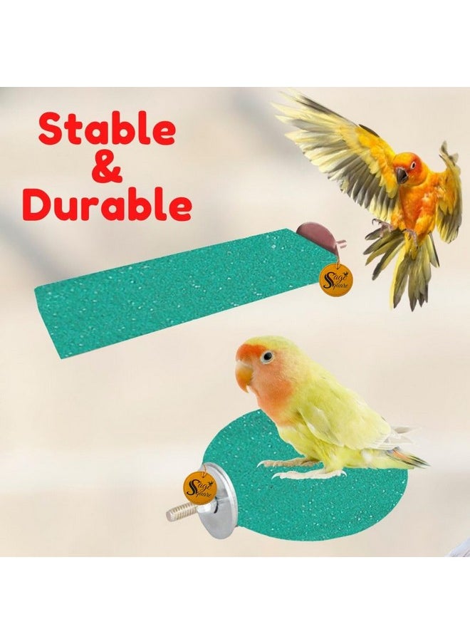Sage Square Bird Wooden Sand Circle & Stand Platform Combo Of Two (2 * 5.5 & 4 Inches) Rectangle & Cirle Shaped Perch Stand, Cage Accessories Playful Toy, Suitable For Birds, Parrots, Budgies  - Image 3