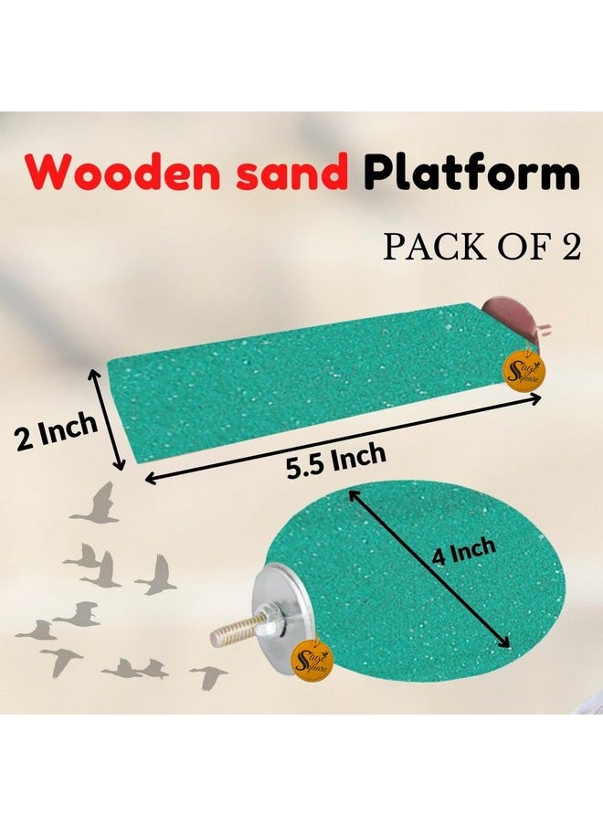 Sage Square Bird Wooden Sand Circle & Stand Platform Combo Of Two (2 * 5.5 & 4 Inches) Rectangle & Cirle Shaped Perch Stand, Cage Accessories Playful Toy, Suitable For Birds, Parrots, Budgies  - Image 2