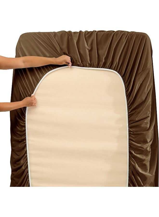 Nestl Nestl 7-Piece King Duvet Cover and Bed Sheet Set - Chocolate Brown  - Image 2