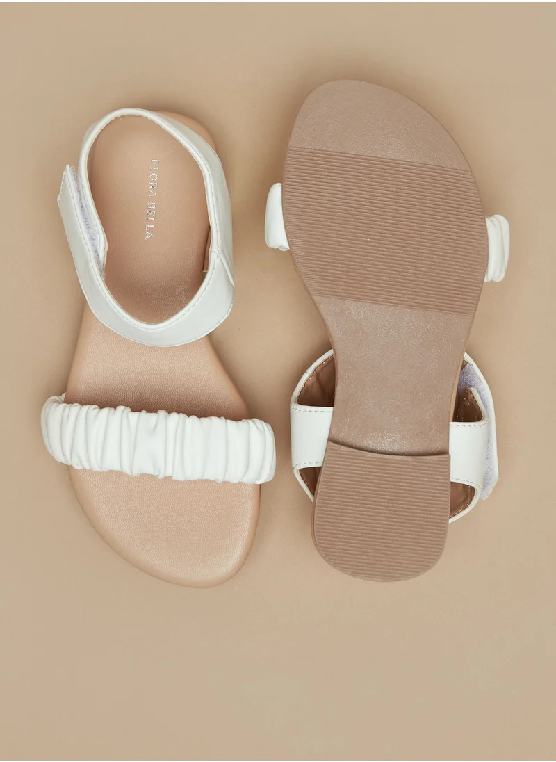 Flora Bella By Shoexpress Girls Ruched Strap Sandals with Hook and Loop Closure
