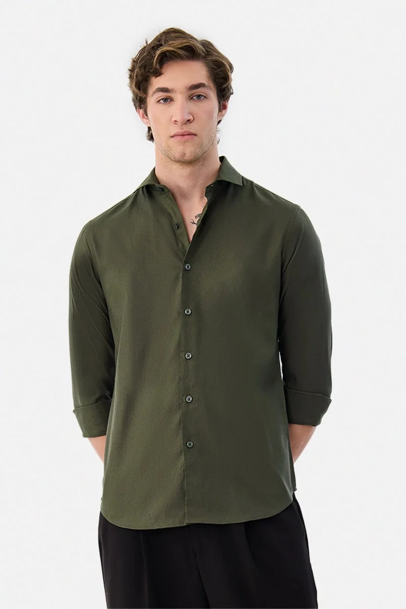 Snitch Olive 100% Cotton Slim Fit Shirt for Men | Best Price UAE