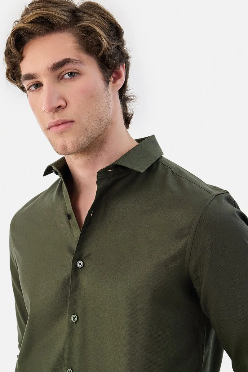 Snitch Olive 100% Cotton Slim Fit Shirt for Men | Best Price UAE