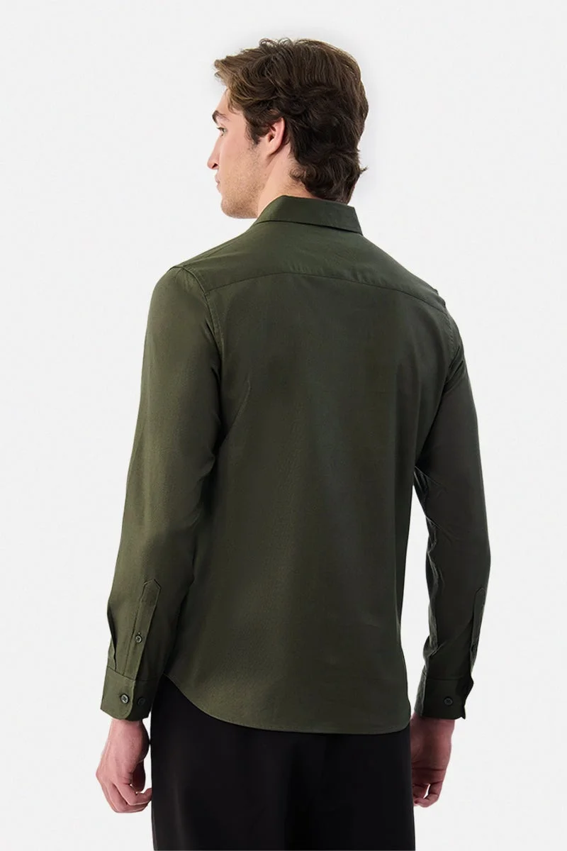 Snitch Olive 100% Cotton Slim Fit Shirt for Men | Best Price UAE