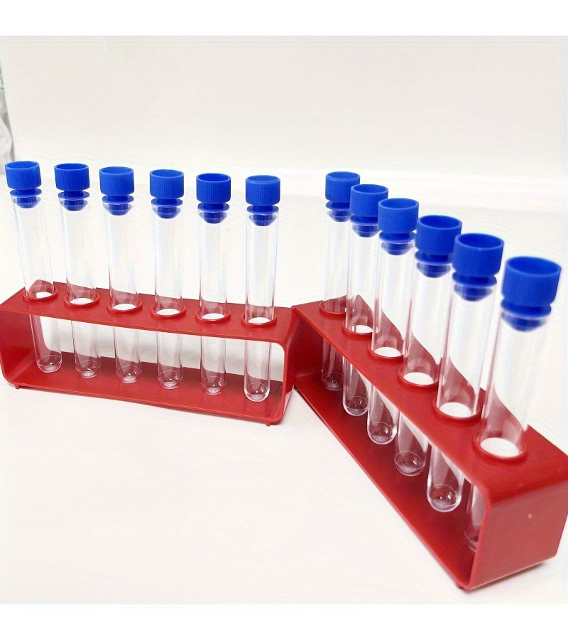 Blue Durable Plastic Test Tube Set 7pcs with Holder Lab Experiment Science Research - Image 5