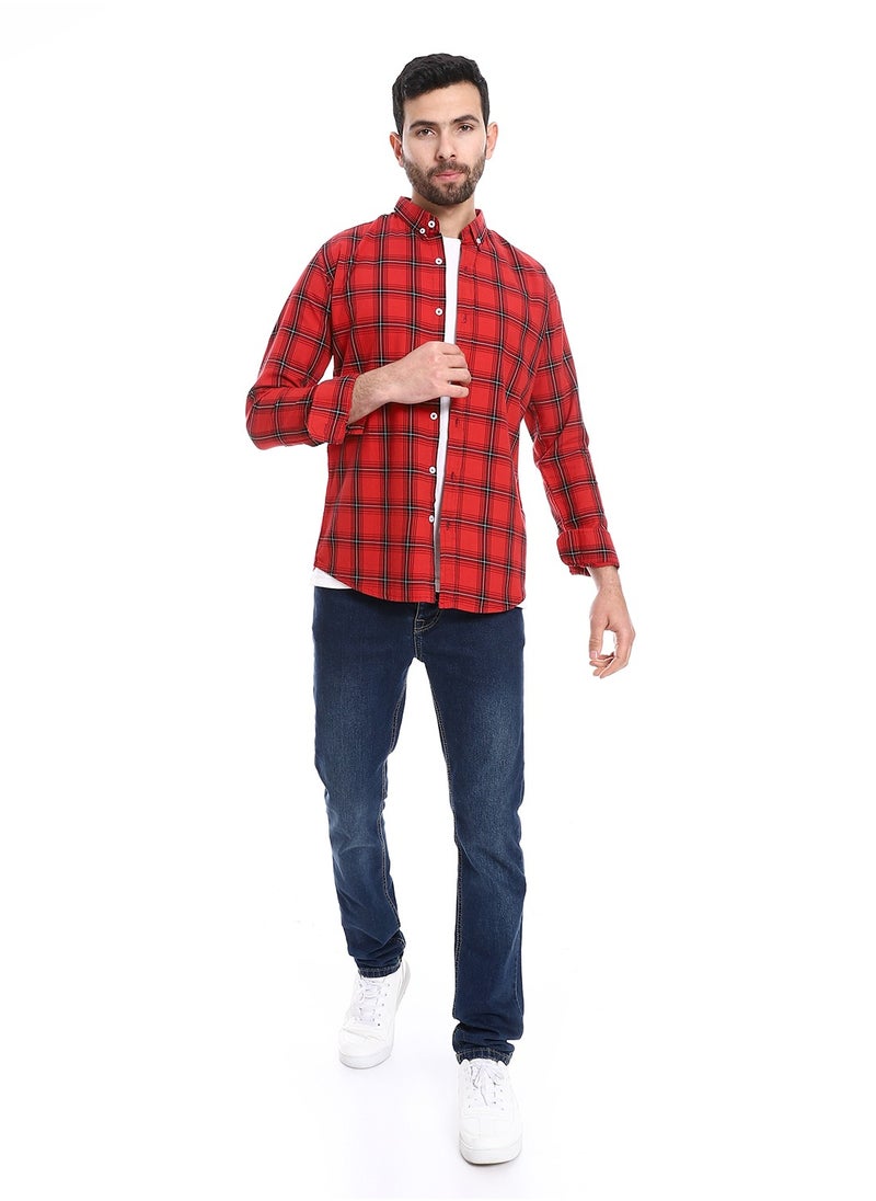 Pavone Turn Down Collar Plaid Pattern Shirt - Red & Black  - Image 1