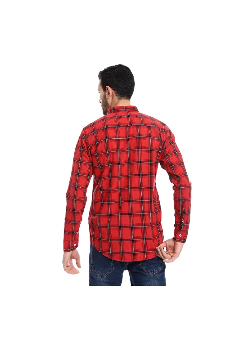 Pavone Turn Down Collar Plaid Pattern Shirt - Red & Black  - Image 2
