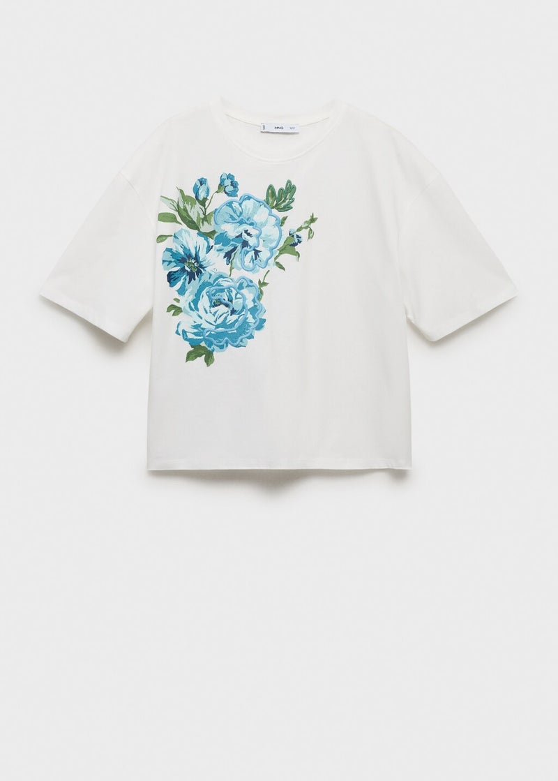 MANGO Floral-Print Cotton T-Shirt  - Image 1