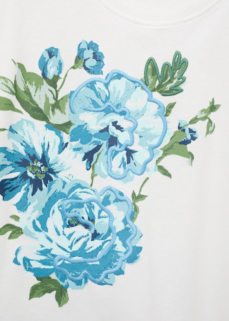 MANGO Floral-Print Cotton T-Shirt  - Image 3