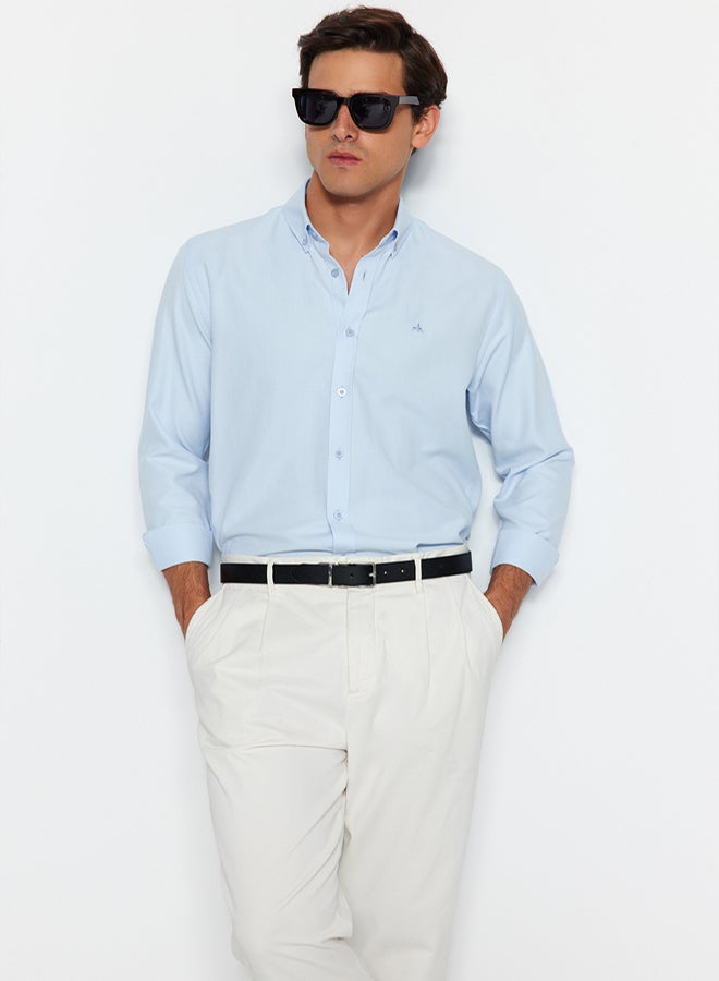 trendyol Blue Regular Fit Embroidered Detail Easy Iron Smart Shirt - Image 2