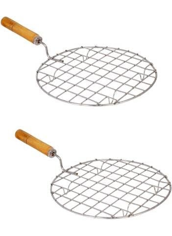 FINALITY finality Stainless Steel Small Papad Roaster Chapati Roti Jali With Wooden Hendel Pack Of 2  - Image 2
