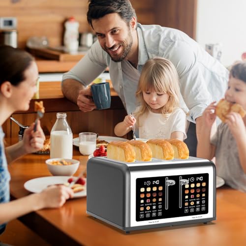 Clixane 4 Slice Toaster Touch Screen, Stainless Steel Toasters Digital Timer, Dual Control Panel Toasters, 8 Shade Settings 6 Bread Types for Bagel, Cancel, Defrost 1650W Grey - Image 2