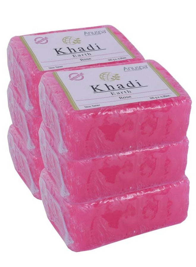 Anuspa Khadi Earth Handcrafted Herbal Rose Soaps For a Youthful skin, 125g each (Pack of 6)