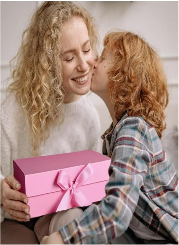 صندوق هدايا وردي مقاس 26*19*8 سم مع شريط لعيد الأم، عيد الحب، أعياد الميلاد، الحفلات - Image 3