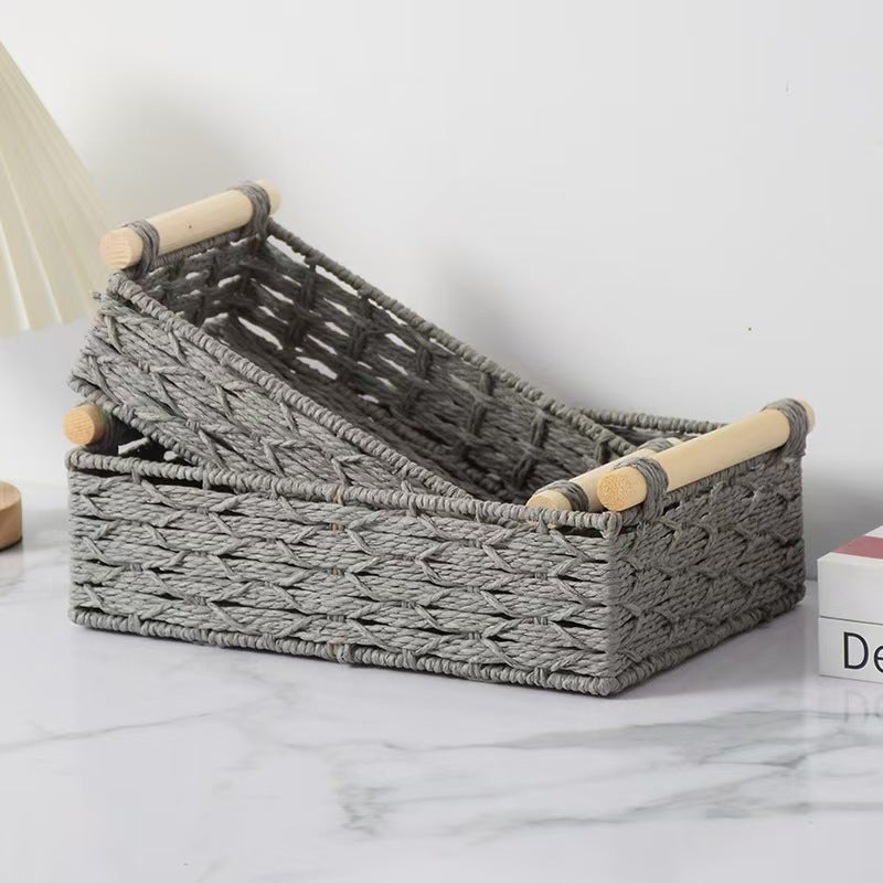 Natural Woven Willow Storage Basket with Wooden Handles - Image 3