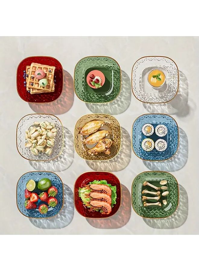 Green Square Snack Plates Set Of 5 Golden Trim Plastic Serving Trays For Appetizers Desserts - Image 2