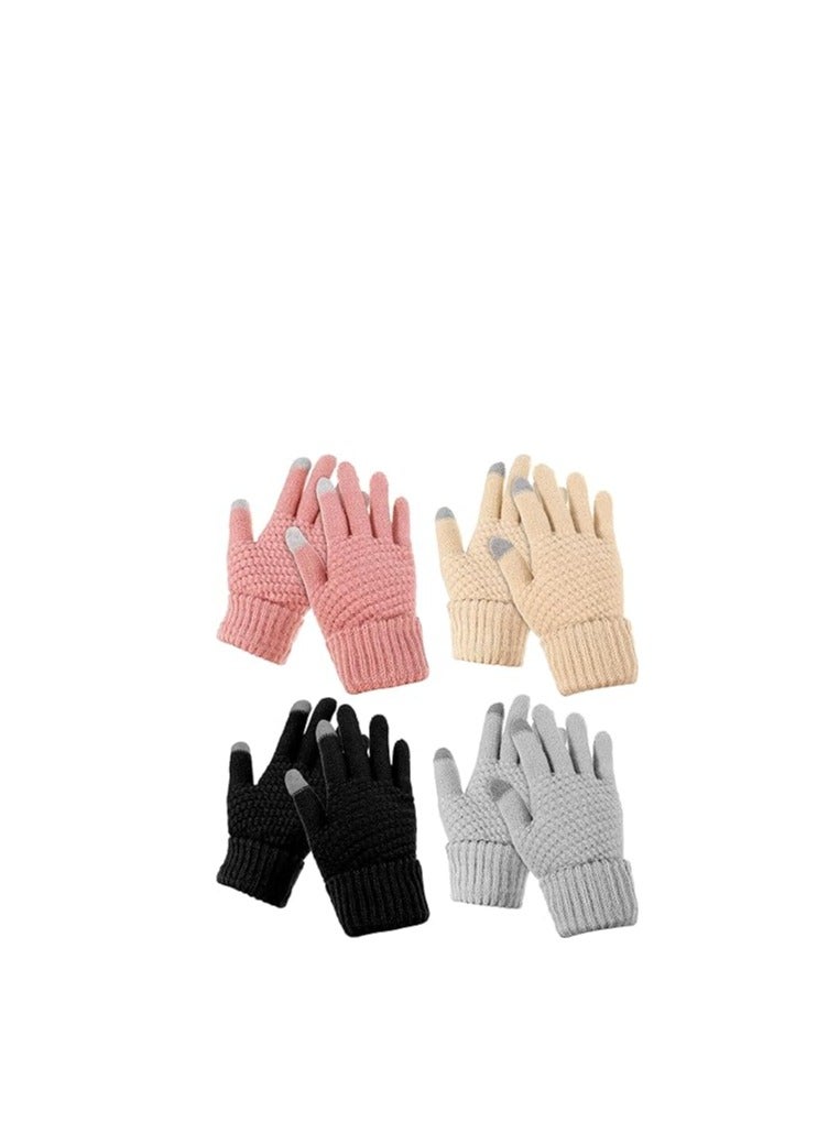 Women's Touch Screen Gloves, Men Touchscreen Mittens, Warm Winter Gloves, Daily Wear Touchscreen Gloves, Plush Elastic Cuffs Knit Gloves, Winter Warmth Accessories, for Driving Cycling 4 Pairs - Image 1