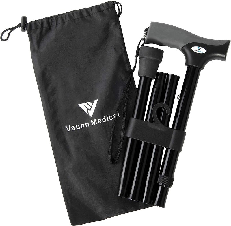 Vaunn FSAHSA Eligible Vaunn Medical Easy Grip Height Adjustable Folding CaneWalking Stick with StrapPouch Compact Portable and Safe Walking Assistant NonSlip Grip Handle Men Women Elderly