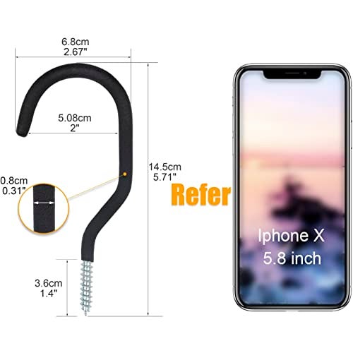 KURUI Heavy Duty Screw in Hooks for Hanging, 12 Pack Bike Hooks for Garage Wall with Screw Anchors, Wall Mount Bicycle Storage for Ceiling, Large Black Plant Hooks for Ceiling - Image 2