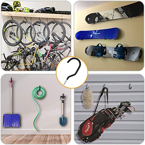 KURUI Heavy Duty Screw in Hooks for Hanging, 12 Pack Bike Hooks for Garage Wall with Screw Anchors, Wall Mount Bicycle Storage for Ceiling, Large Black Plant Hooks for Ceiling - Image 4