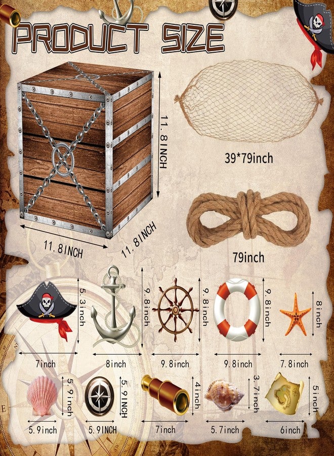 Deztibos 18Pcs Pirate Party Decorations Imitation Wooden Box Fishing Net Car Trunk or Treat Decor Ocean or Pirate Party Favors Adventure Birthday Photo Booth Props(Wood) - Image 2