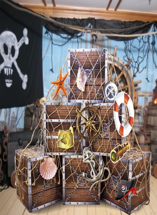 Deztibos 18Pcs Pirate Party Decorations Imitation Wooden Box Fishing Net Car Trunk or Treat Decor Ocean or Pirate Party Favors Adventure Birthday Photo Booth Props(Wood) - Image 4