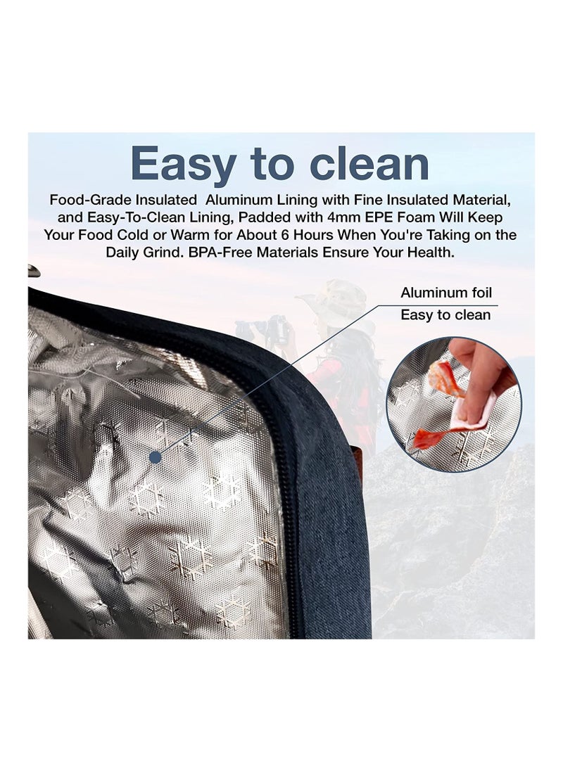 MahMir - Insulated Lunch Bag for Men Women Kids with Strap Handles Wide Open Easy to Clean Insulated Lunch Bag Box for Office Work School Picnic Travel, Leakproof Thermal Cooler Insulated Lunch Blue - Image 1