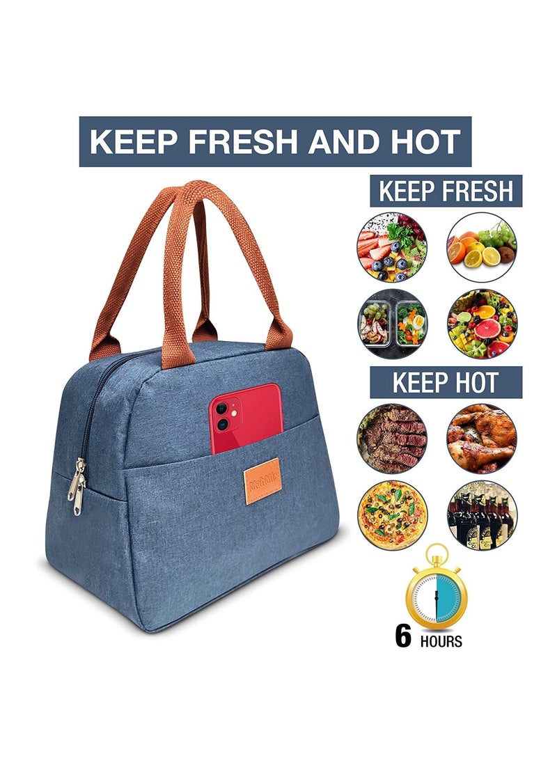 MahMir - Insulated Lunch Bag for Men Women Kids with Strap Handles Wide Open Easy to Clean Insulated Lunch Bag Box for Office Work School Picnic Travel, Leakproof Thermal Cooler Insulated Lunch Blue - Image 1
