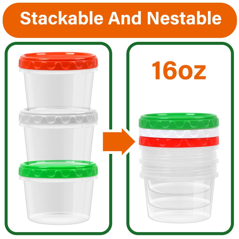 EONJOE 16 oz Plastic Freezer Containers with Lids 2 Cup Food Storage Container BPA Free Stackable Airtight Dishwasher Safe 12 Pack - Image 3
