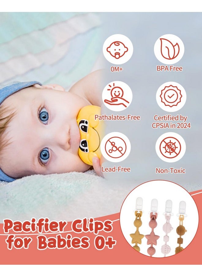 babygoal - Silicone Pacifier Clips 4 Pack, Pacifier Holder Clip For Baby Boy Girl Fits All Pacifier,Binky,Teething Toys And Teether-Neutral Color 4Gjs16-B - Image 1