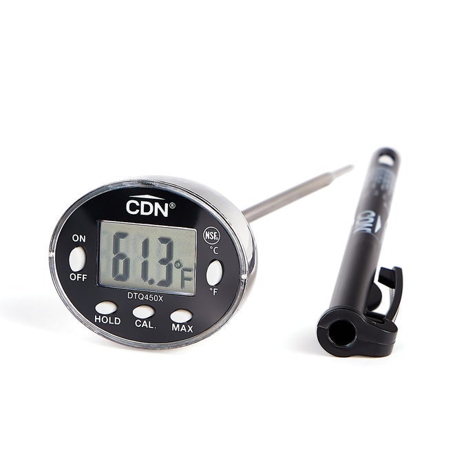 THIN TIP THERMOMETER PROACCURATE 475 STEM DIGITAL HOLD MAX WATERPROOF NSF CERTIFIED IDEAL FOR COOKING BREWING DTQ450X