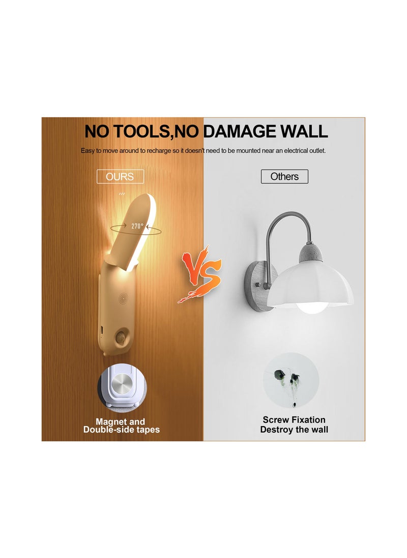 SYOSI - Motion Sensor Night Light, Dimmable Night Light with Touch Control, 270°Rotation Wall Mounted Light, Rechargeable Portable Night Light for Bedroom, Cabinet (with 3 Color & 10 Brightness) - Image 1