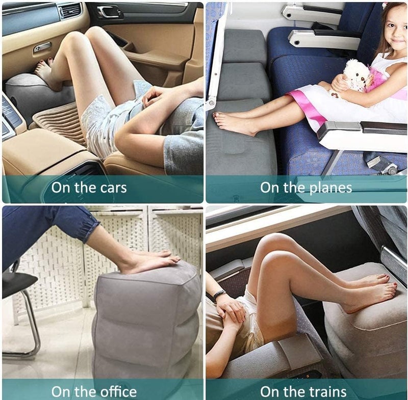 SKOFRI Inflatable Foot Rest Pillow Airplane Footrest for Kids Adjustable Height Travel Pillow On Airplanes Cars Travel Office Home Toddler Airplane Travel Essentials Grey 1 Pack - Image 3